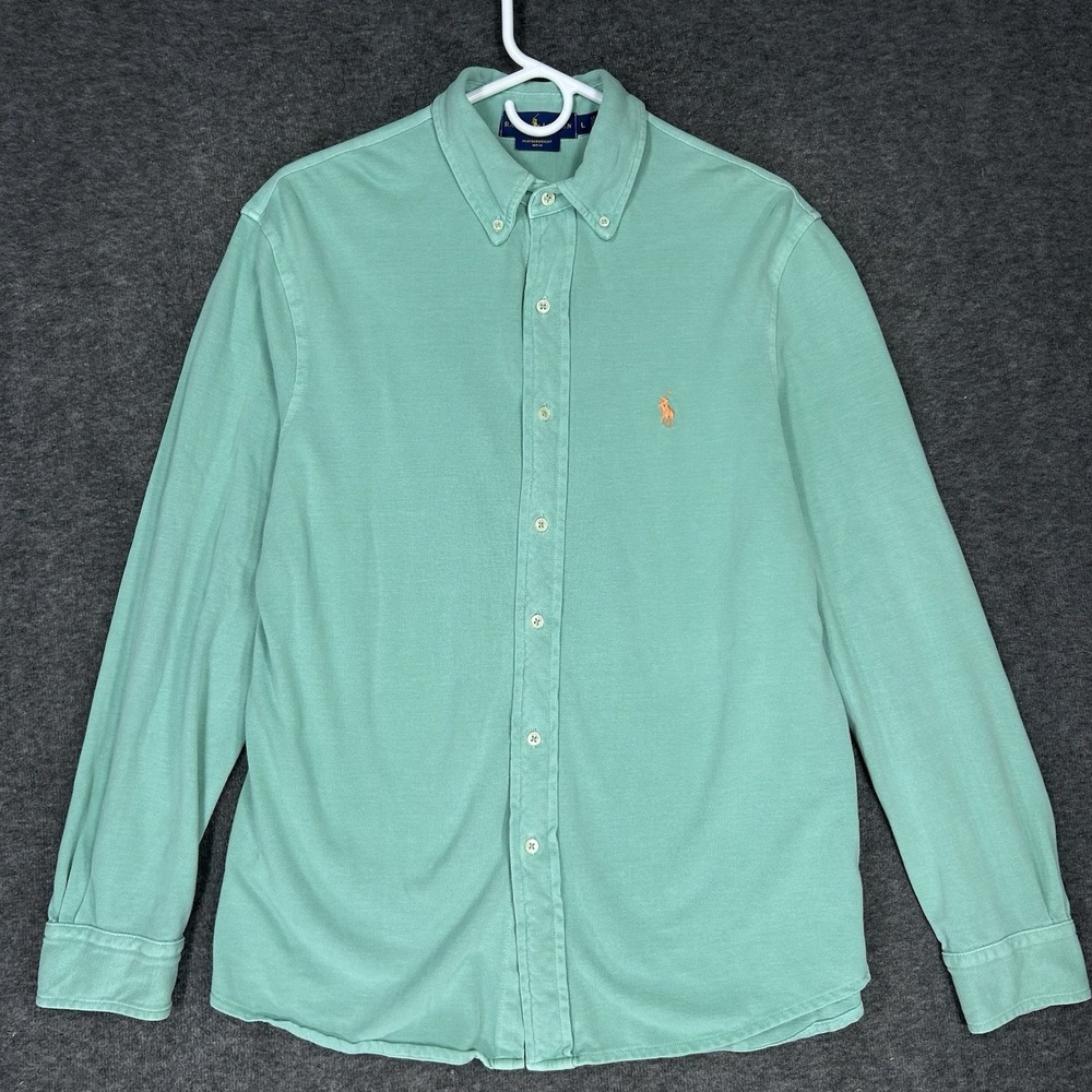 Polo Ralph Lauren Shirt Men’s L Green Featherweight‎ Mesh Long Sleeve Preppy